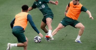 Al Ettifaq players during a training session ahead of their match against Al Najmah