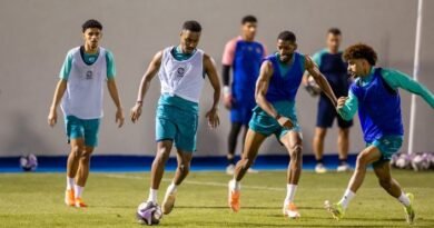 Al Fayha players during a training session ahead of their match against Al Qadsiah