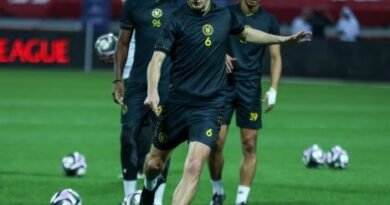 Al Kholood players during a training session ahead of their match against Al Fayha