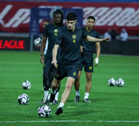 Al Kholood players during a training session ahead of their match against Al Fayha