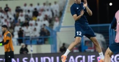 Al Okhdood players during a training session ahead of their match against Al Ettifaq