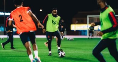 Al Riyadh players during a training session ahead of their match against Al Qadsiah