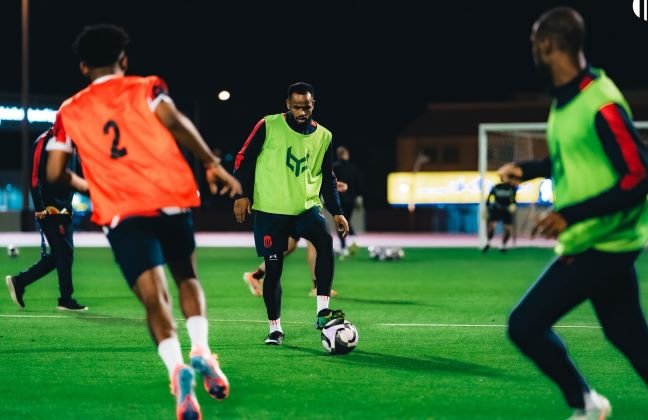 Al Riyadh players during a training session ahead of their match against Al Qadsiah