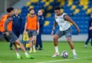 Al Taawoun players during a training session ahead of their match against Al Ittihad