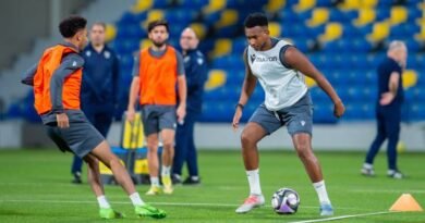 Al Taawoun players during a training session ahead of their match against Al Ittihad