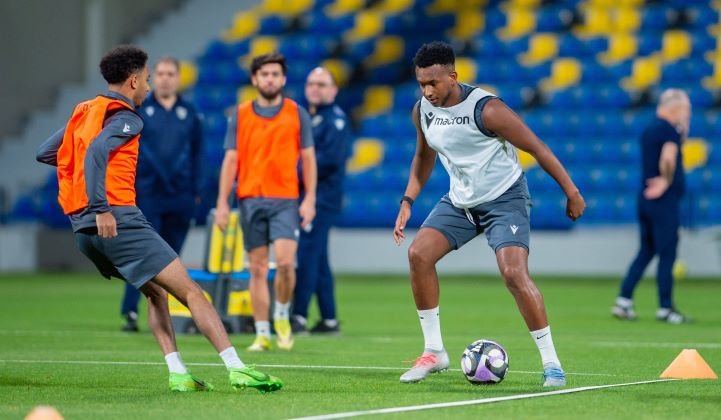 Al Taawoun players during a training session ahead of their match against Al Ittihad