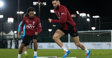 Al Hilal players during a training session ahead of their match against NEOM SC