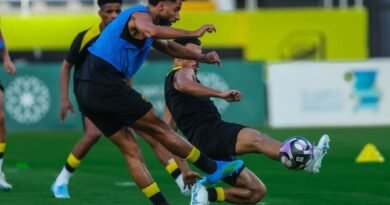 Al Ittihad players during a training session ahead of their match against Al Qadsiah