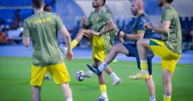 Al Khaleej players during a training session ahead of their match against Al Ahli