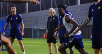 Al Nassr players during a training session ahead of their match against Damac