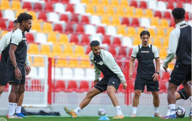 Damac players during a training session ahead of their match against Al Fayha