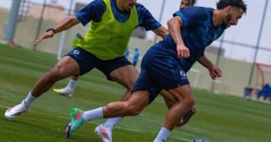 NEOM SC players during a training session ahead of their match against Al Ettifaq