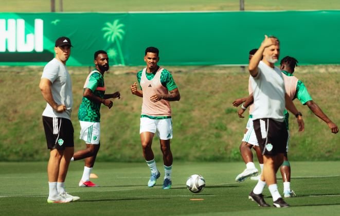 Al Ahli players during a training session ahead of their match against Abha