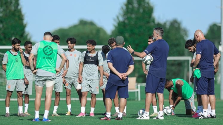 Al Fayha players during a training session ahead of their match against Al Hilal