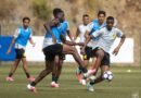 Al Ittihad players during a training session ahead of their match against Al Kholood