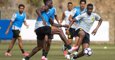 Al Ittihad players during a training session ahead of their match against Al Kholood