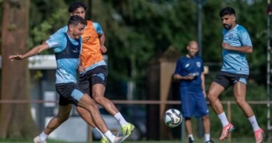 Al Taawoun players during a training session ahead of their match against Al Khaleej