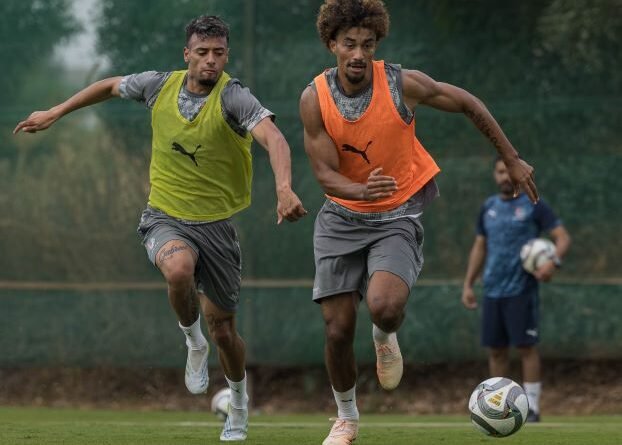 NEOM SC players during a training session ahead of their match against Al Fayha