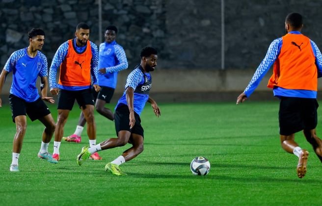 Abha players during a training session ahead of their match against Al Ettifaq