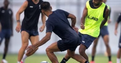 Al Ettifaq players during a training session ahead of their match against Diriyah Club
