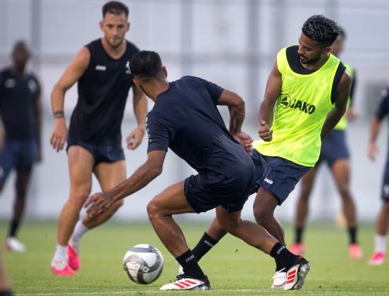 Al Ettifaq players during a training session ahead of their match against Diriyah Club