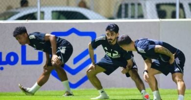 Al Faisaly players during a training session ahead of their match against Al Ittihad