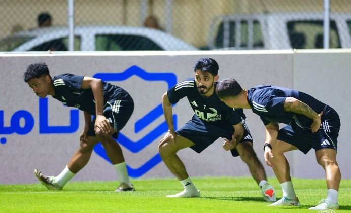 Al Faisaly players during a training session ahead of their match against Al Ittihad
