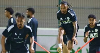 Al Faisaly players during a training session ahead of their match against Al Hazem