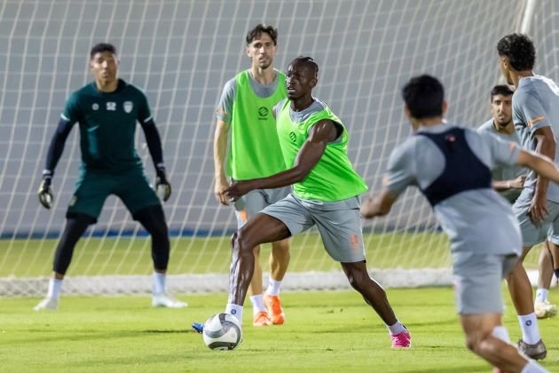 Al Fayha players during a training session ahead of their match against Al Kholood