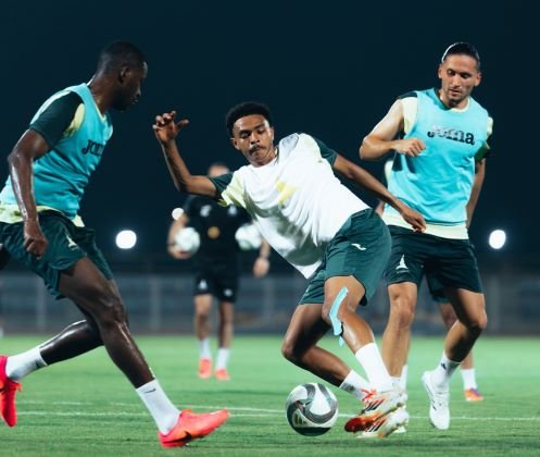 Al Khaleej players during a training session ahead of their match against Al Hilal
