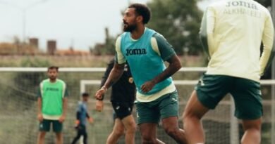 Al Khaleej players during a training session ahead of their match against Al Shabab
