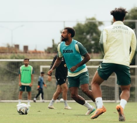 Al Khaleej players during a training session ahead of their match against Al Shabab