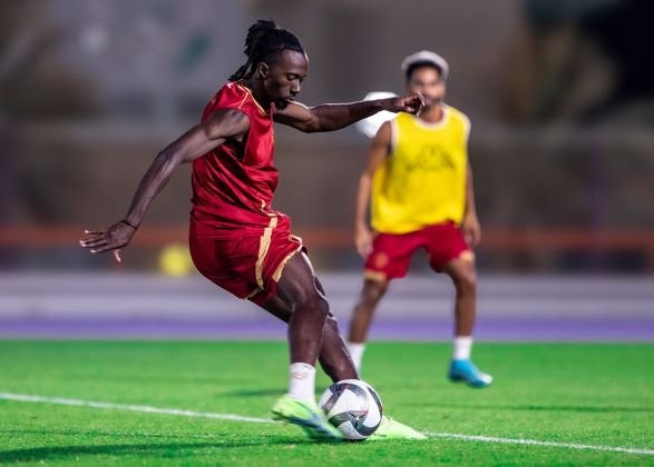 Al Kholood players during a training session ahead of their match against Al Shabab
