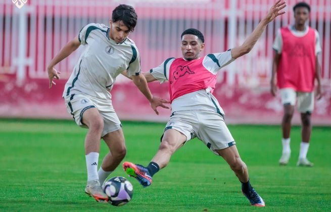 Al Kholood players during a training session ahead of their match against Al Ahli
