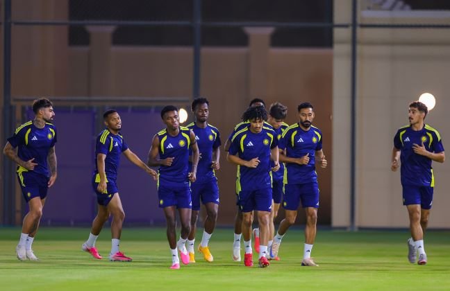 Al Nassr players during a training session ahead of their match against Al Diriyah