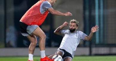 Al Qadsiah players during a training session ahead of their match against Al Faisaly
