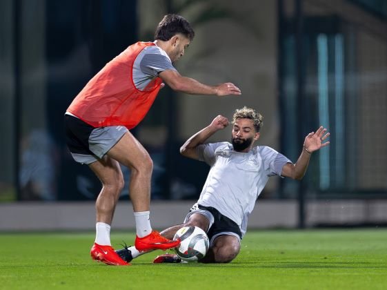 Al Qadsiah players during a training session ahead of their match against Al Faisaly