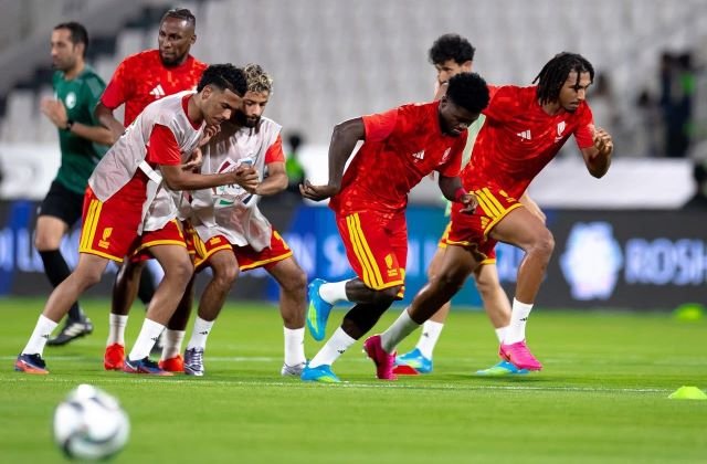 Al Qadsiah players during a training session ahead of their match against Al Ahli