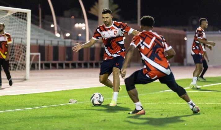 Al Fayha players during a training session ahead of their match against Al Riyadh