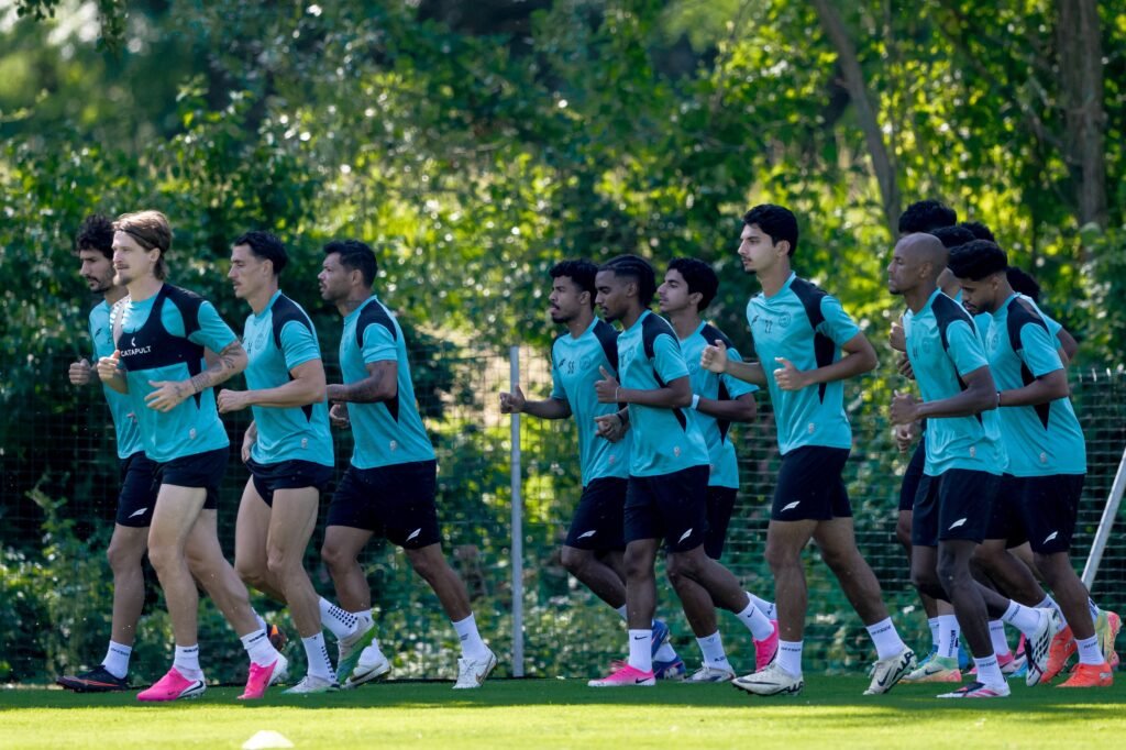 Al Shabab players during a training session ahead of their match against Al Riyadh