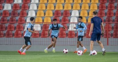 Al Taawoun players during a training session ahead of their match against Al Hilal