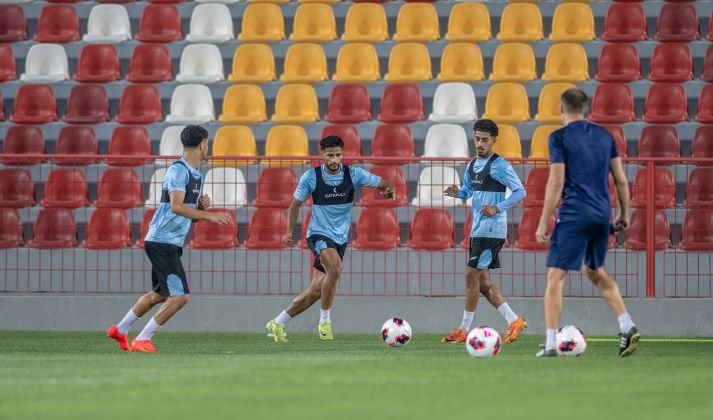Al Taawoun players during a training session ahead of their match against Al Hilal