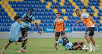 Al Taawoun players during a training session ahead of their match against Al Fateh