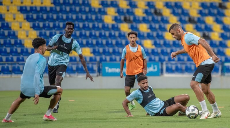 Al Taawoun players during a training session ahead of their match against Al Fateh