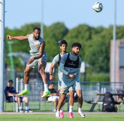 Al Fayha players during a training session ahead of their match against Abha