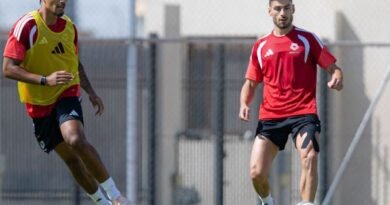 NEOM SC players during a training session ahead of their match against Al Fateh