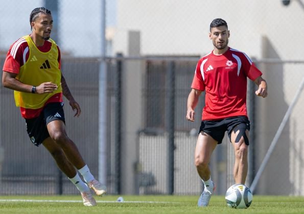 NEOM SC players during a training session ahead of their match against Al Fateh