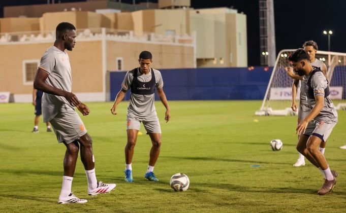 Al Fayha vs. Al Ahli: Al Fayha Club players during a training session ahead of their match against Al Ahli