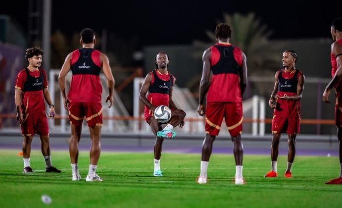 Al Kholood vs. Al Ettifaq: Al Kholood players during a training session ahead of their match against Al Ettifaq