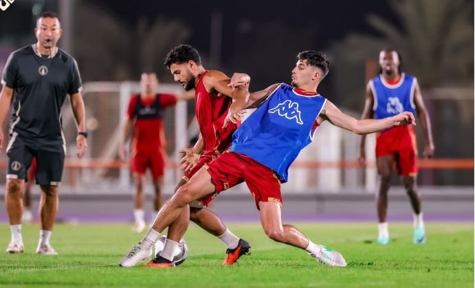 Al Kholood vs. Al Khaleej: Al Kholood players during a training session ahead of their match against Al Khaleej